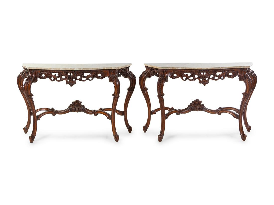 A Pair of Louis XV Style Carved Walnut Console Tables (1 of 2)