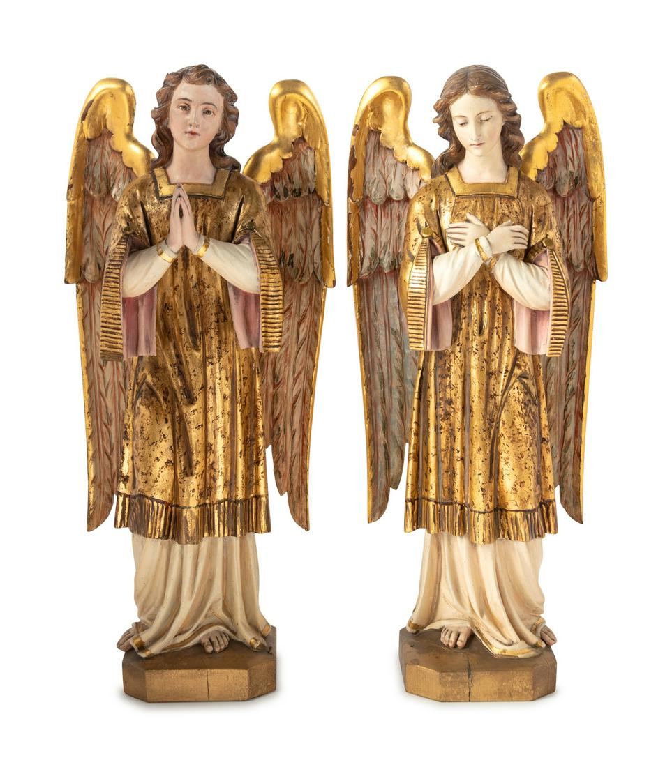 A Pair of Italian Painted and Parcel Gilt Figures of (1 of 2)