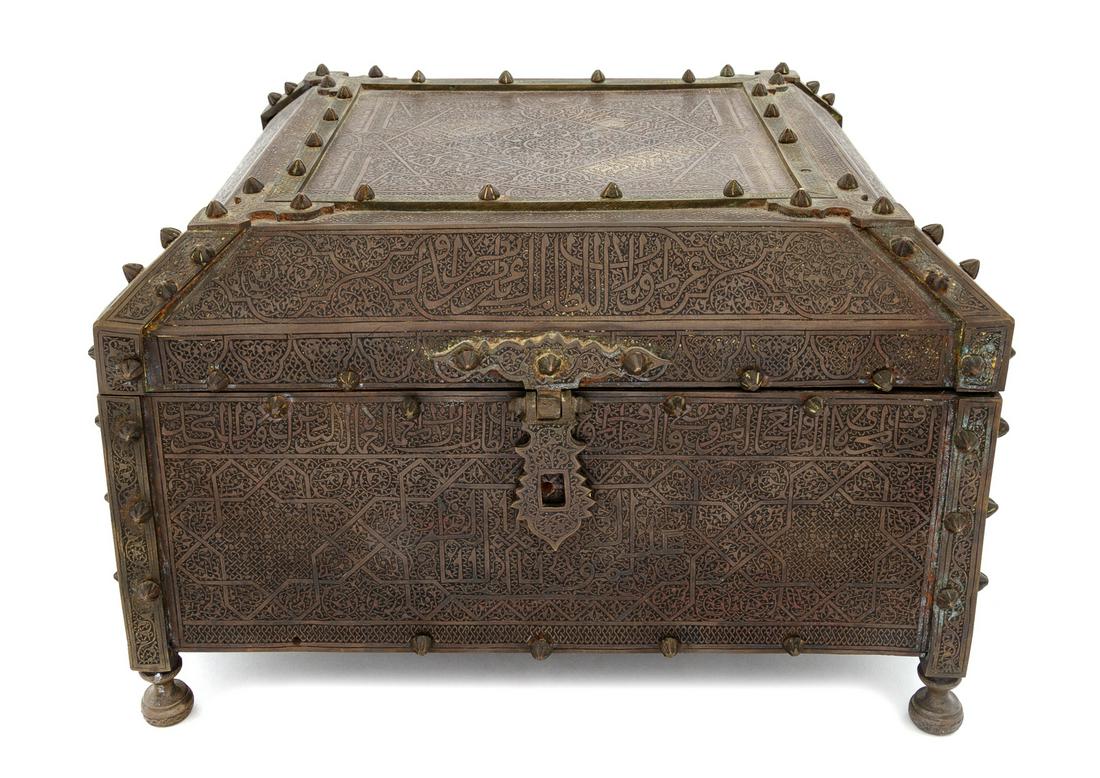 A Mamluk Revival Brass and Mother-of-Pearl Inlaid Box  (1 of 3)