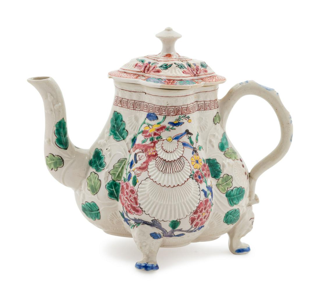 A Staffordshire Enameled Salt-Glazed Stoneware Teapot (1 of 2)