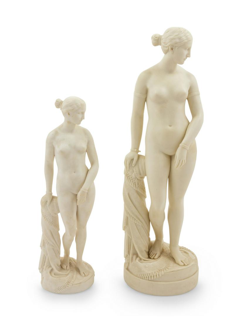 After Hiram Powers (American, 1805-1873): After Hiram Powers (American, 1805-1873) The Greek Slave (three works) molded parianware Height of tallest 19 inches. Provenance: Guy Regal, Ltd., New York Provenance: Property from the Collection of