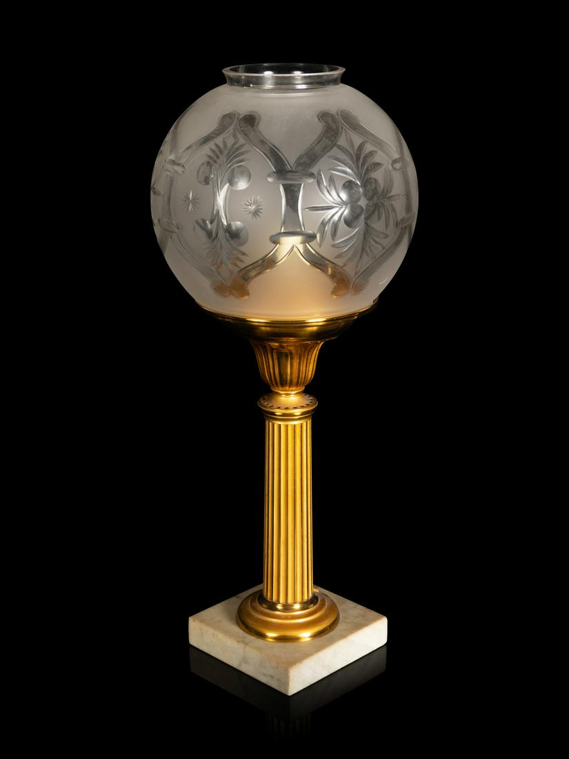 A Classical Brass and Etched Glass Sinumbra Lamp (1 of 1)