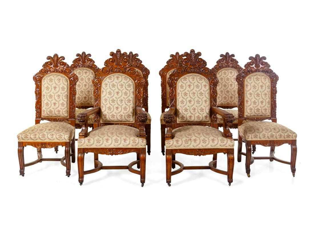 A Set of Eight Renaissance Revival Carved Oak Dining (1 of 3)