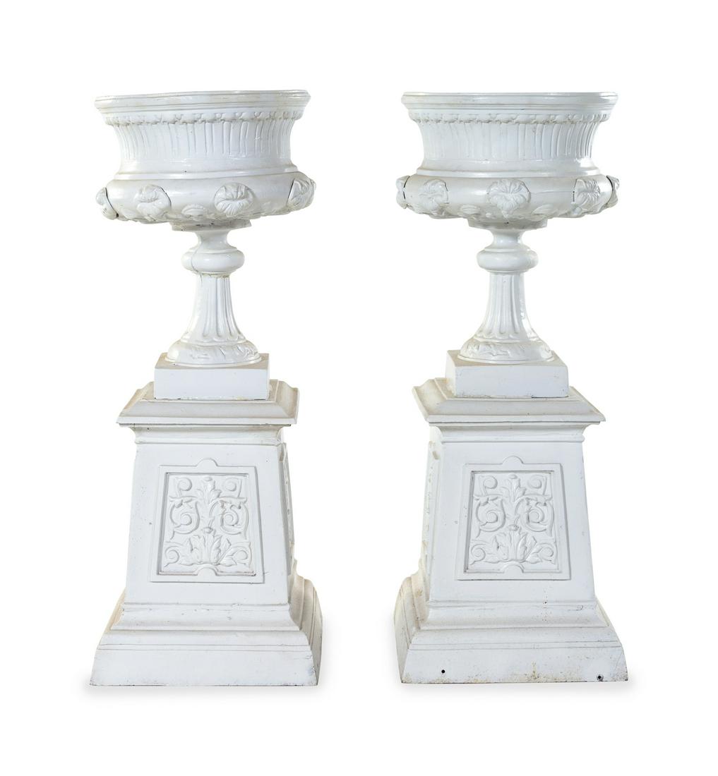 A Pair of Painted Iron Garden Urns (1 of 2)