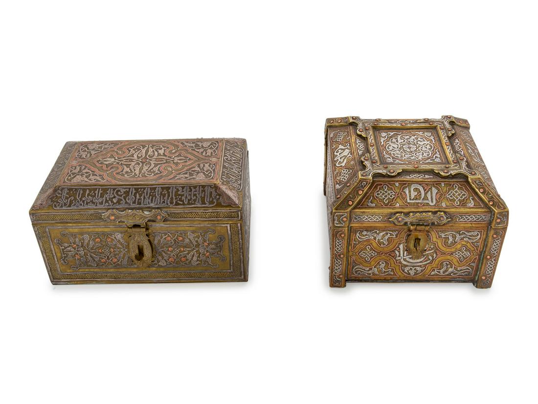 Two Silver Inlaid Brass Table Caskets (1 of 3)