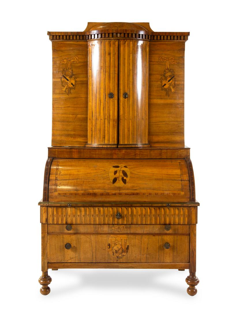 A German or Austrian Marquetry Cylinder Bureau (1 of 3)
