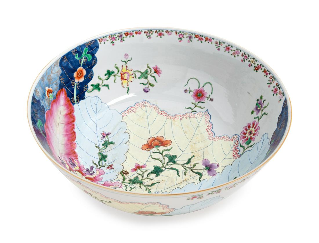 A Chinese Export Tobacco Leaf Porcelain Punch Bowl (1 of 2)