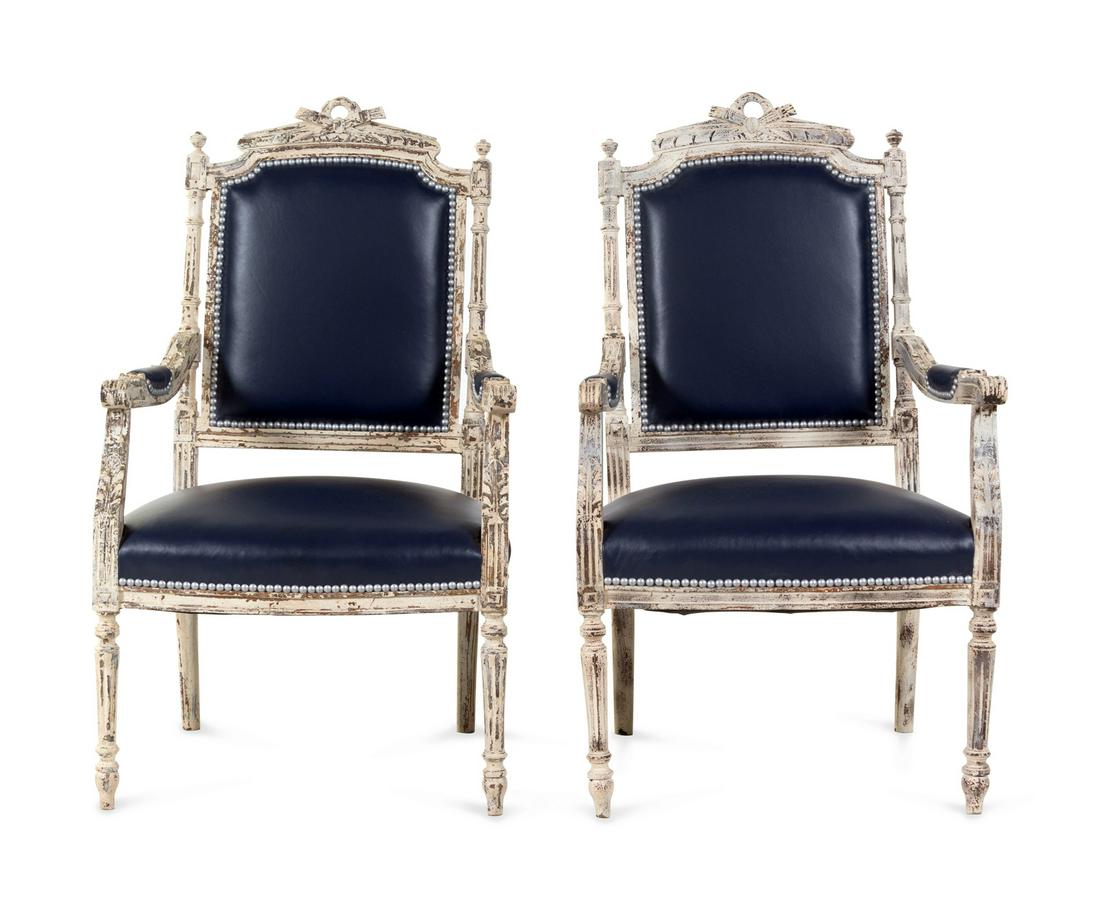 A Pair of Louis XVI Style Painted Fauteuils (1 of 1)