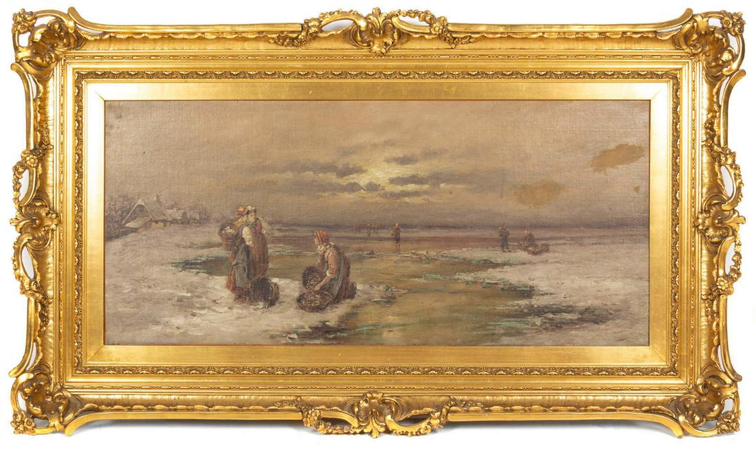 Artist Unknown (19th/20th Century): Artist Unknown (19th/20th Century) The Clam Pickers oil on canvas 18 x 39 1/2 inches. Property from the Margaret A. Cooper Trust, Evanston, Illinois, sold to benefit St. Jude Children's Research Hospi
