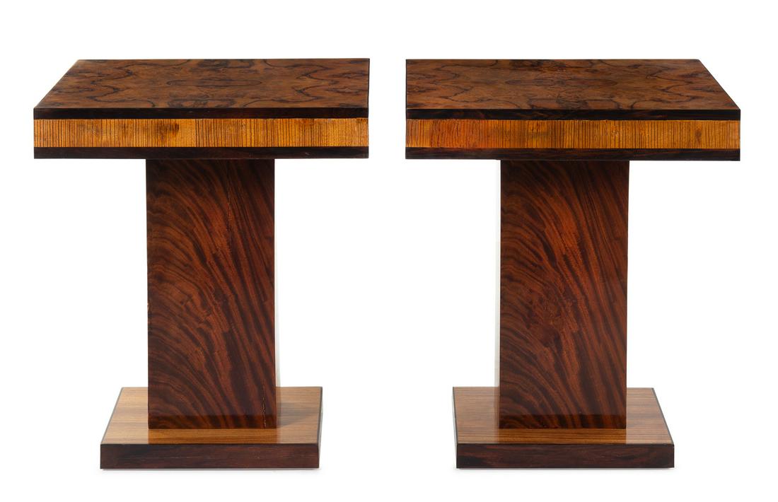 A Pair of Art Deco Burl Walnut and Lacquer Side Tables (1 of 1)