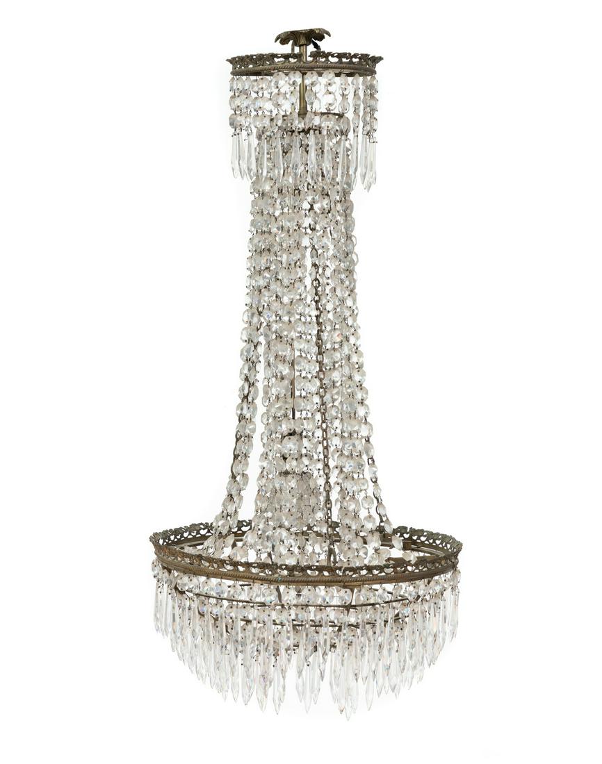 A Georgian Style Cut Glass Eight-Light Chandelier: A Georgian Style Cut Glass Eight-Light Chandelier 20th Century Height 43 inches. Provenance: Property from the Collection of Dr. Gregory Boshart and Dr. William Lawrence, Chicago, Illinois