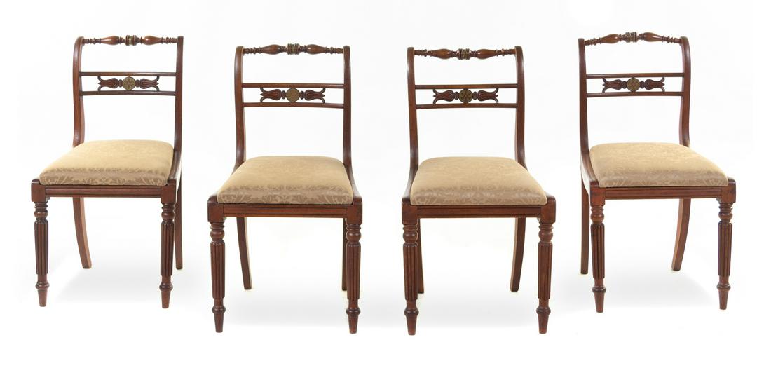 A Set of Four Regency Brass Inlaid Dining Chairs (1 of 1)