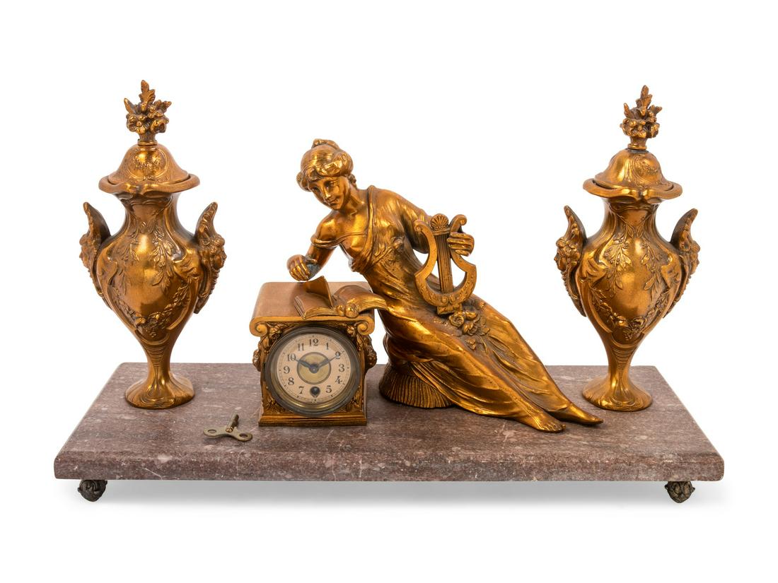 An American Gilt Metal and Marble Mantel Clock Width (1 of 2)