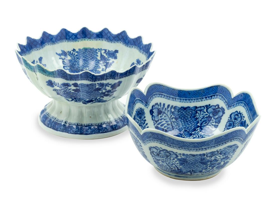 Two Chinese Export Blue Fitzhugh Porcelain Center Bowls (1 of 3)