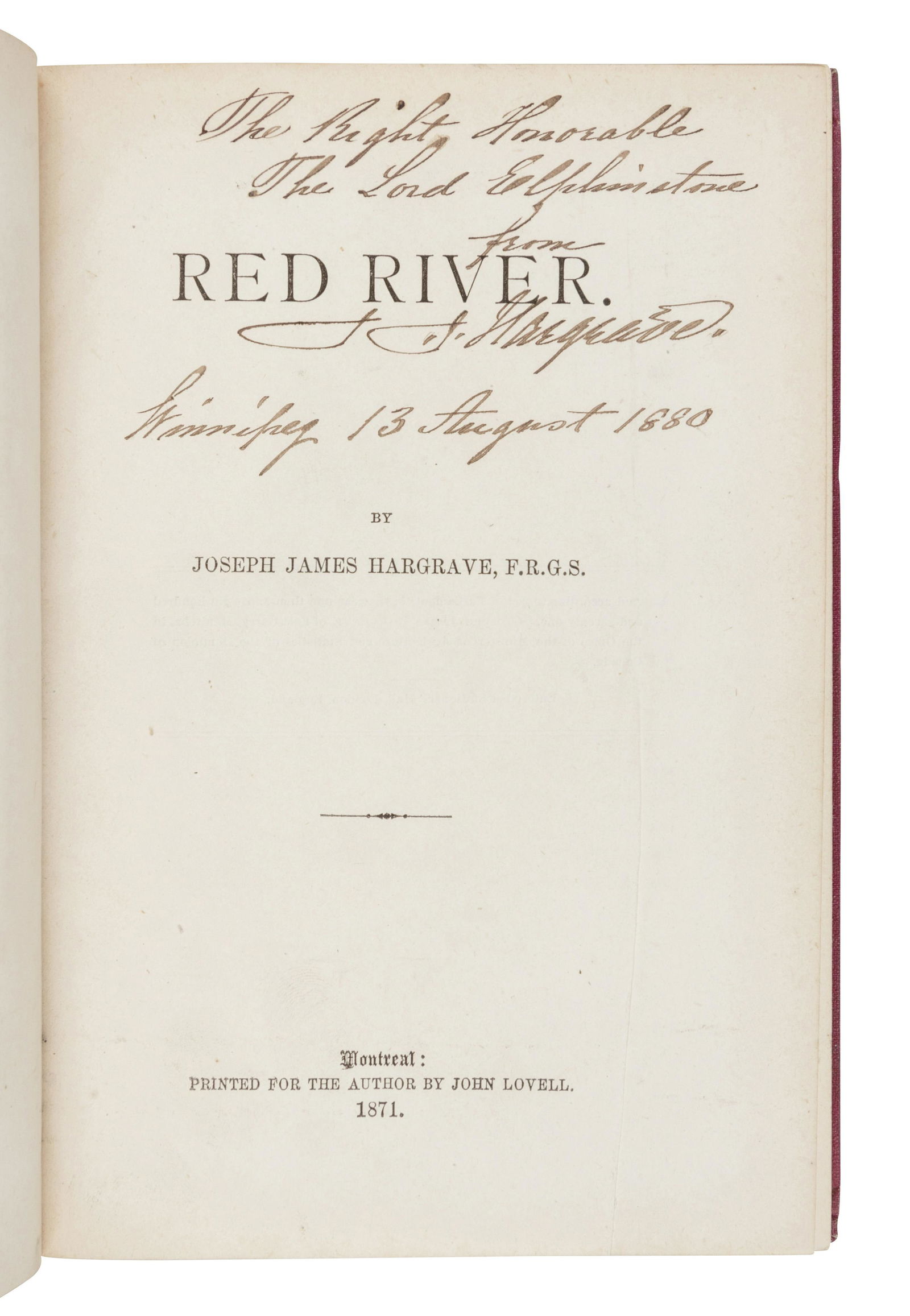 HARGRAVE, Joseph James (1841-1894). Red River. (1 of 2)