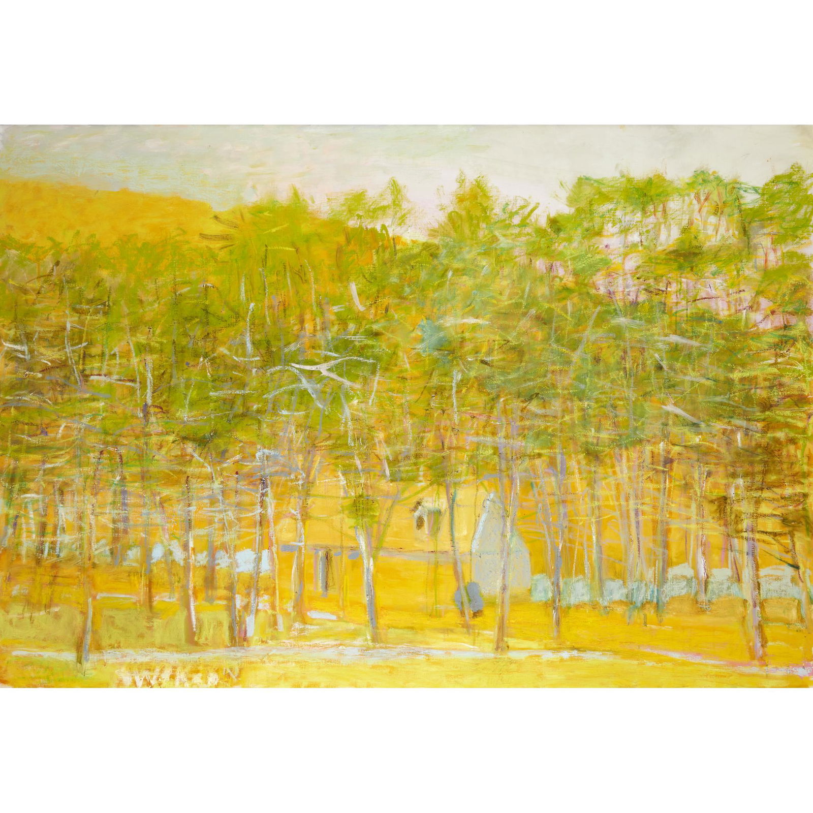 Wolf Kahn (American/German, b. 1927), , Yellow Barn: Wolf Kahn (American/German, b. 1927) Yellow Barn Half Hidden Signed bottom left, oil on canvas. Executed in 2011. 36 x 52 in. (91.4 x 132.1cm) PROVENANCE: Ameringer McEnery Yohe Gallery, New York, New