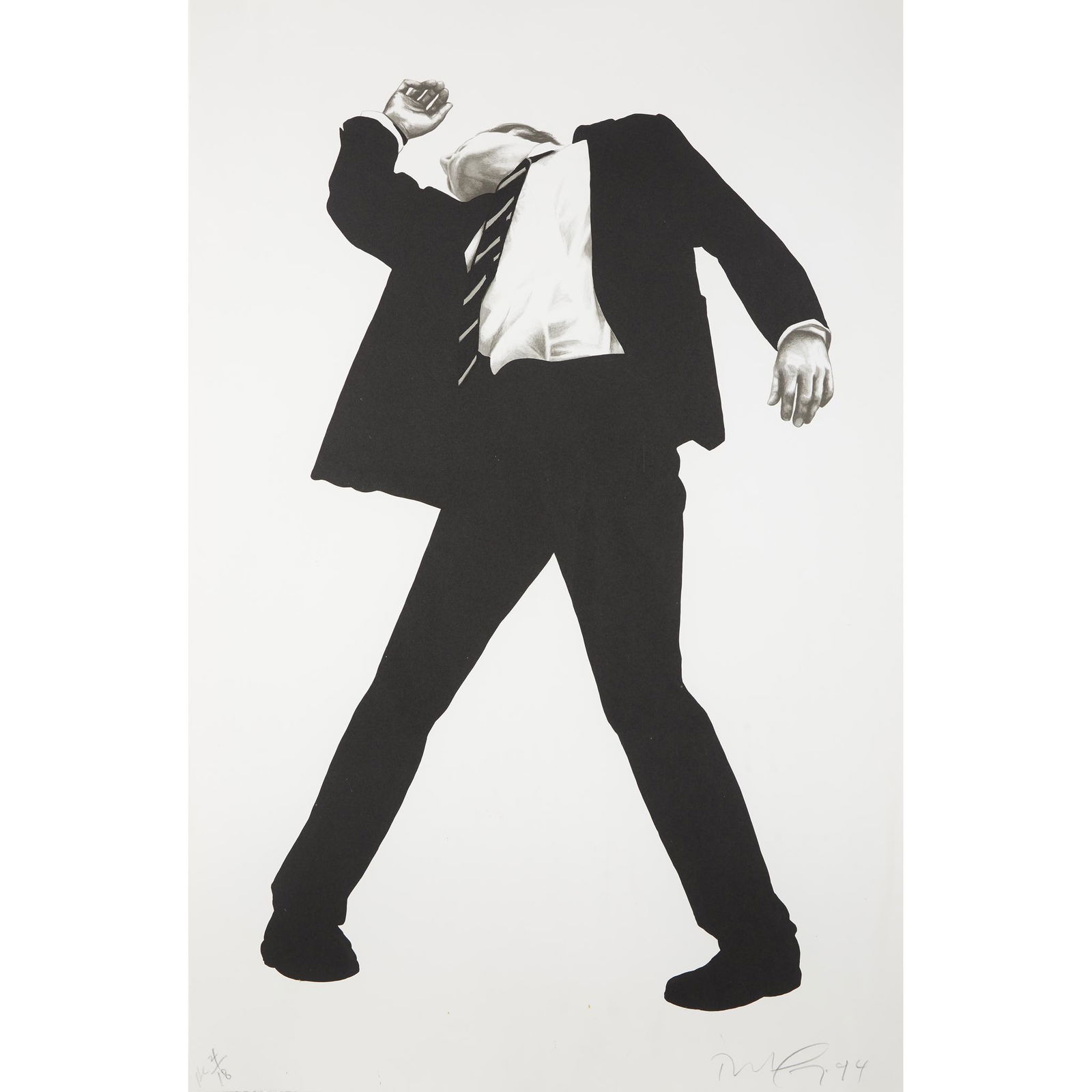 Robert Longo (American, b. 1953), , Rick from Men in: Robert Longo (American, b. 1953) Rick from Men in the Cities 1994, pencil signed and dated, numbered HC 4/18 (an hors commerce proof, the edition was 170), Greenpeace, New York, publisher. Lithograph