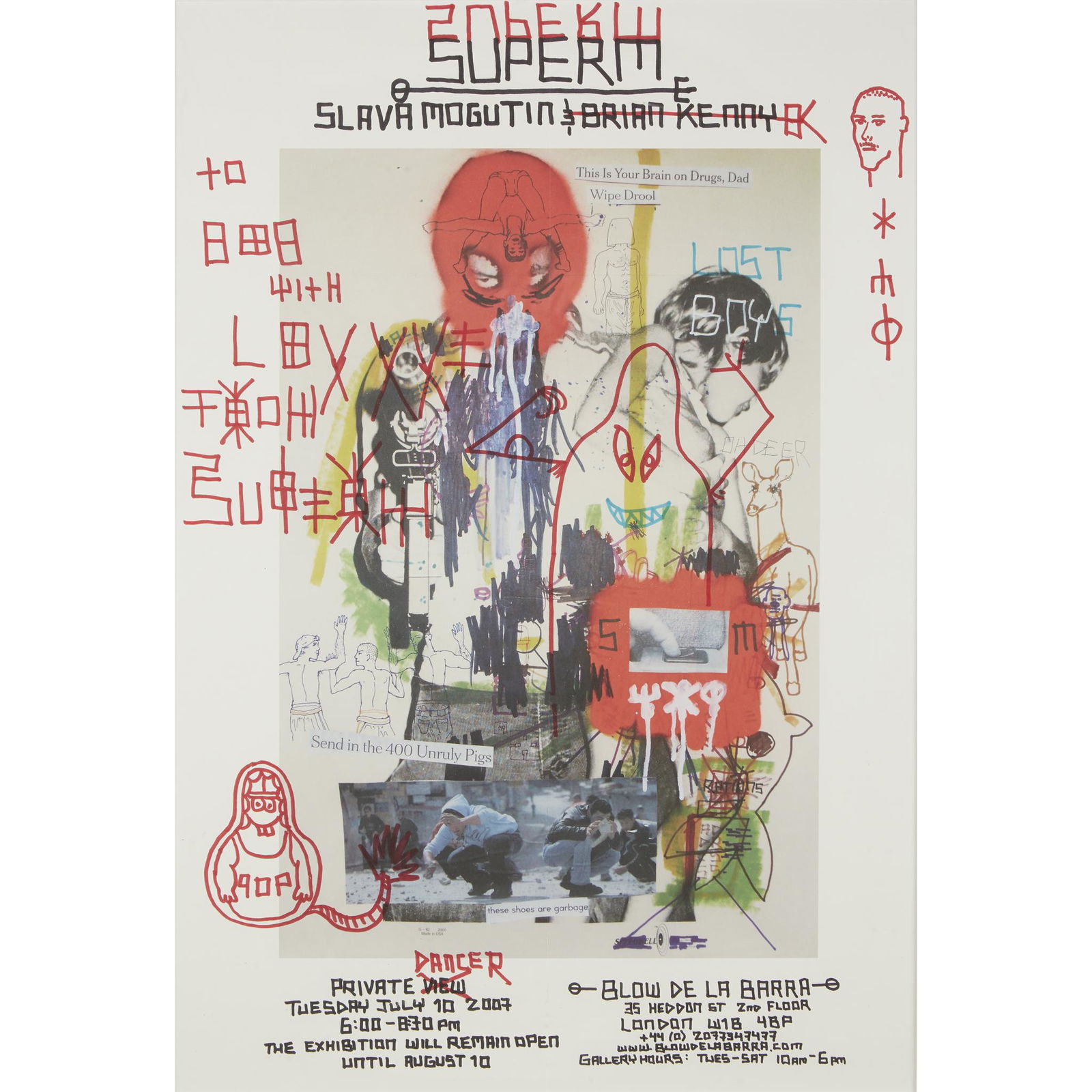 Eleven Posters Slava Mogutin and Brian Kenney: Eleven Posters Slava Mogutin and Brian Kenney (Russian/American, b. 1945; American, b. 1982) Superm Exhibition Poster 2007, signed, dedicated and illustrated in red ink by the artists. Color offset li