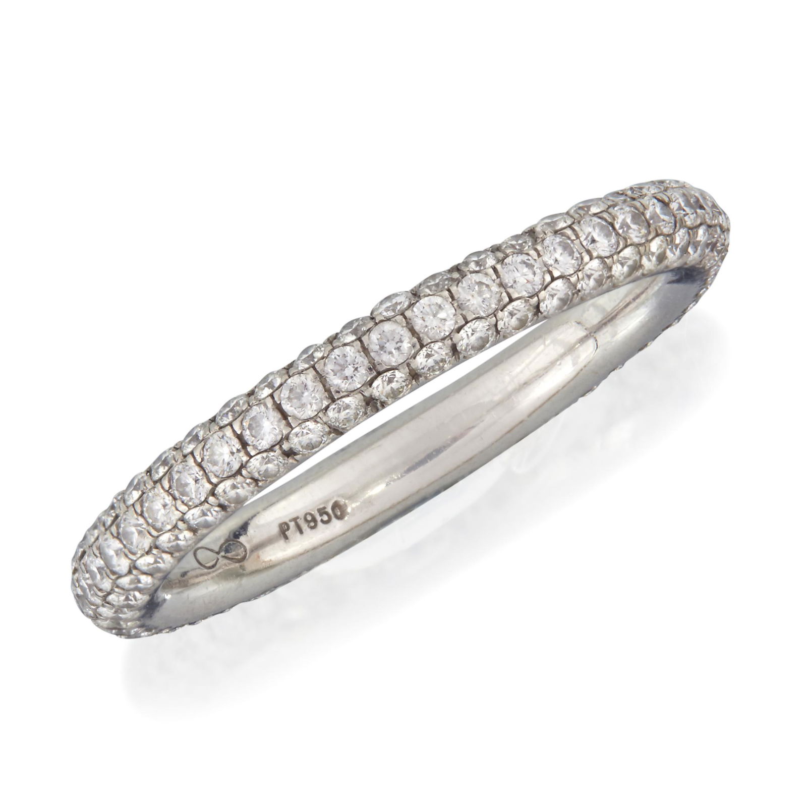 A platinum and diamond eternity band, (1 of 2)