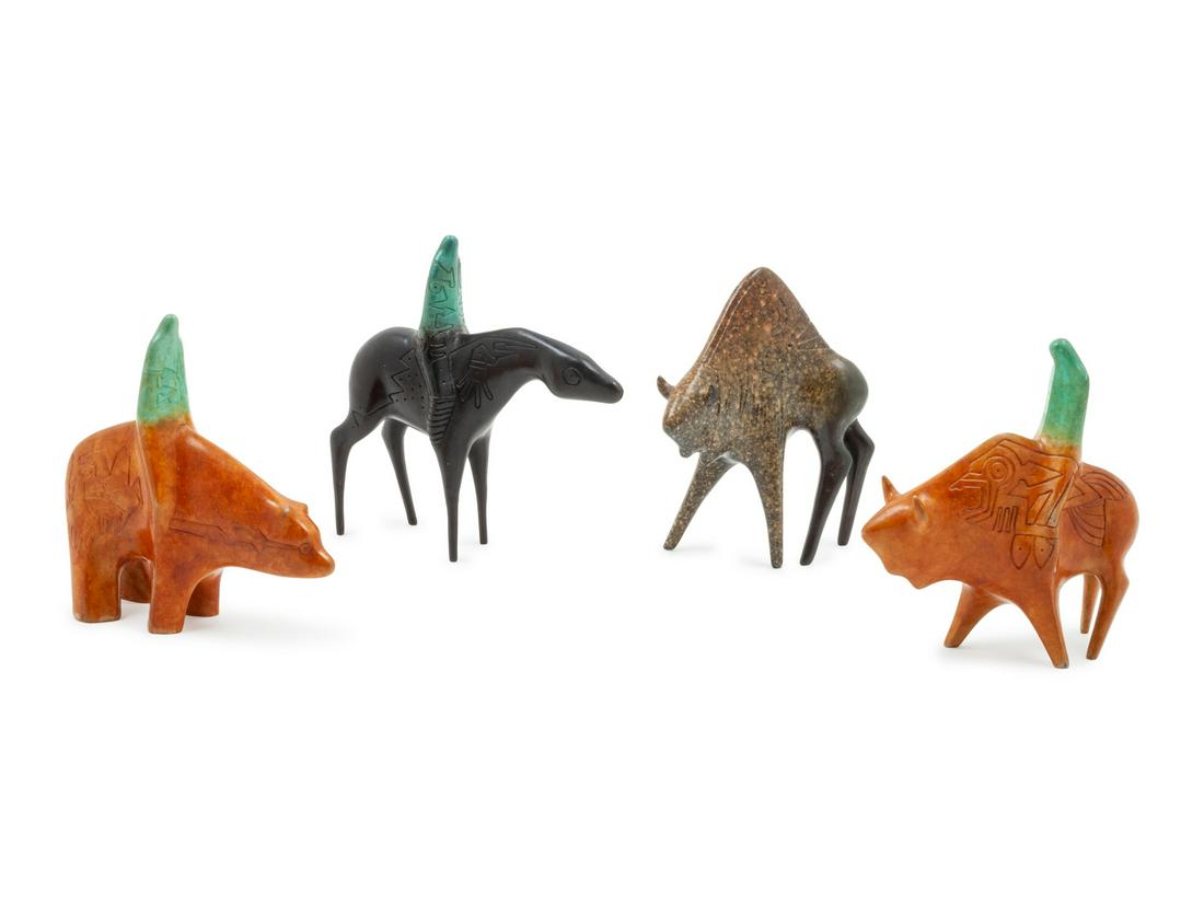 Gene Toby (American, 1945-2006) Group of Riders and: Gene Toby (American, 1945-2006) Group of Riders and Bison, bronze, each signed Tobey with edition number (bottom) height of largest 5 inches Provenance: