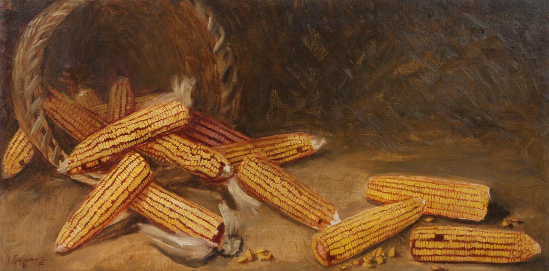 Alfred Montgomery (American, 1857-1922) Still Life: Alfred Montgomery (American, 1857-1922) Still Life with Corn, oil on canvas, signed A. Montgomery (lower left) 19 x 37 inches Provenance:
