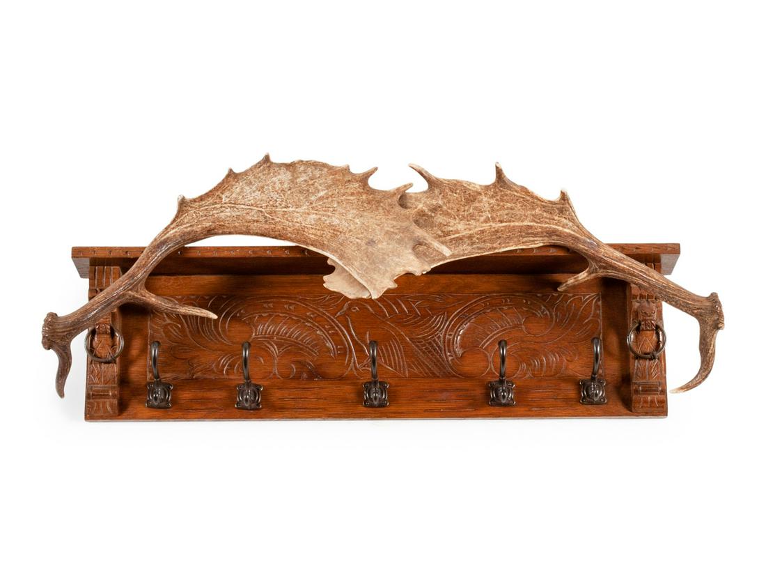 Victorian Style Carved Wood and Moose Paddle Hanging (1 of 1)