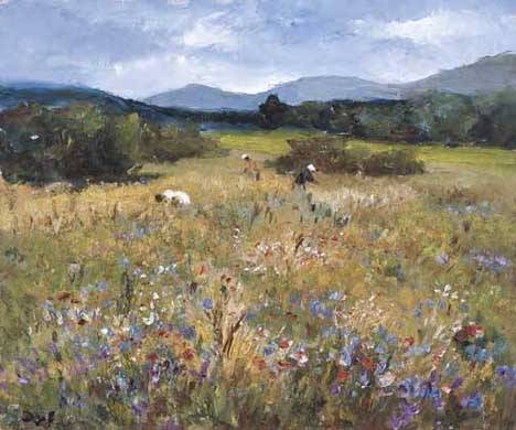 MARCEL DYF (french 1899-1985) PICKING FLOWERS IN TH: MARCEL DYF (french 1899-1985) PICKING FLOWERS IN THE FIELD Signed Dyf" bottom left, oil on canvas 18 in. x 21 1/4 in. (45.7cm x 54cm) note: This work has been authenticated by Claudine Dyf and will be