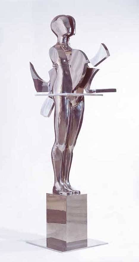 ERNEST TROVA (american b. 1927) STANDING FIGURE ins: ERNEST TROVA (american b. 1927) STANDING FIGURE inscribed E. Trova 1-1- 1979" on base, stainless steel Height: 93 in. (236.2cm) provenance: Mangel Gallery, Philadelphia, PA"