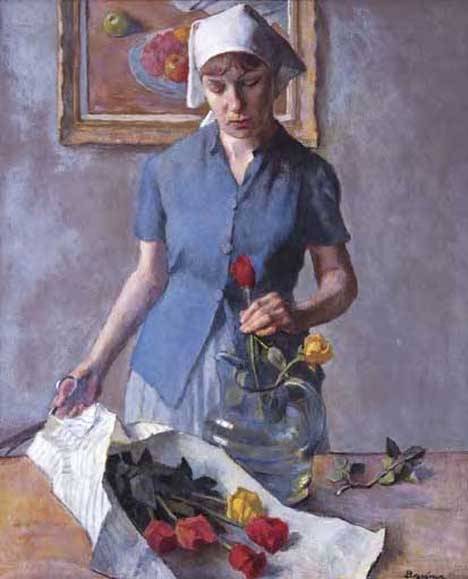 ROBERT BRACKMAN american (1898-19800 PERSEPHONE AN: ROBERT BRACKMAN american (1898-19800 PERSEPHONE AND FLOWERS" Signed "Brackman" bottom right, signed, inscribed with title and inscribed "Noank. Conn." verso, oil on canvas 30 in. x 25 in. (76.2cm x 63
