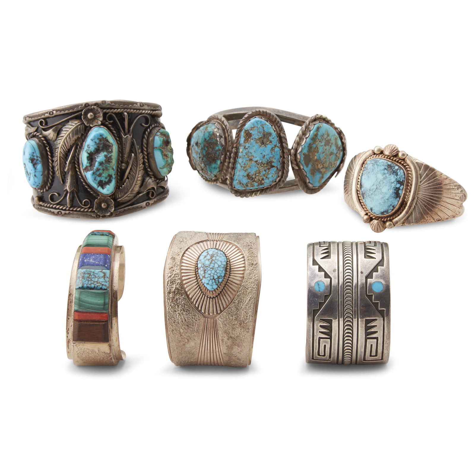 Group of six Navajo turquoise and silver bracelets, (1 of 1)