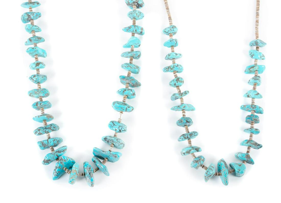 Two Turquoise Nugget and Shell Heishi Necklaces  Length (1 of 1)