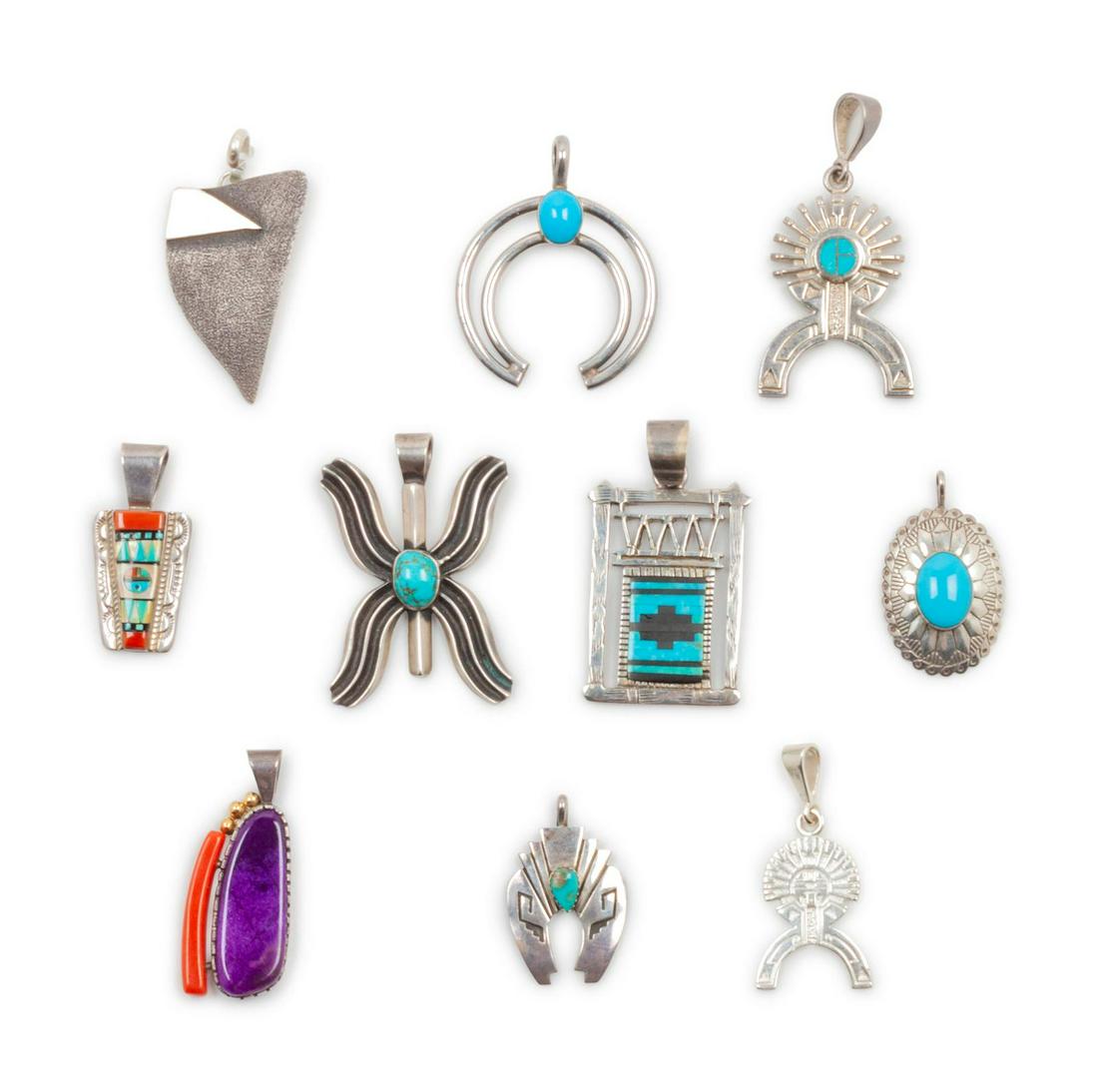 Ten Southwestern Sterling Silver Pendants (1 of 1)