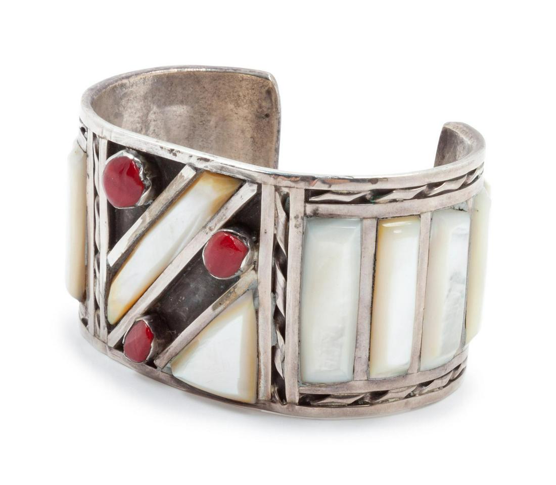 Zuni Shell and Coral Cuff length 5 1/2 x opening 1 1/4 (1 of 2)