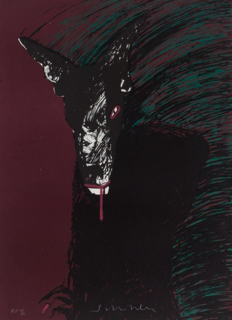 Fritz Scholder (American, 1937-2005) Portrait of a: Fritz Scholder (American, 1937-2005) Portrait of a Werewolf, color lithograph, edition AP 9/10, signed Scholder (lower center) 30 x 24 inches Provenance: Property from a Important Chicago Collection