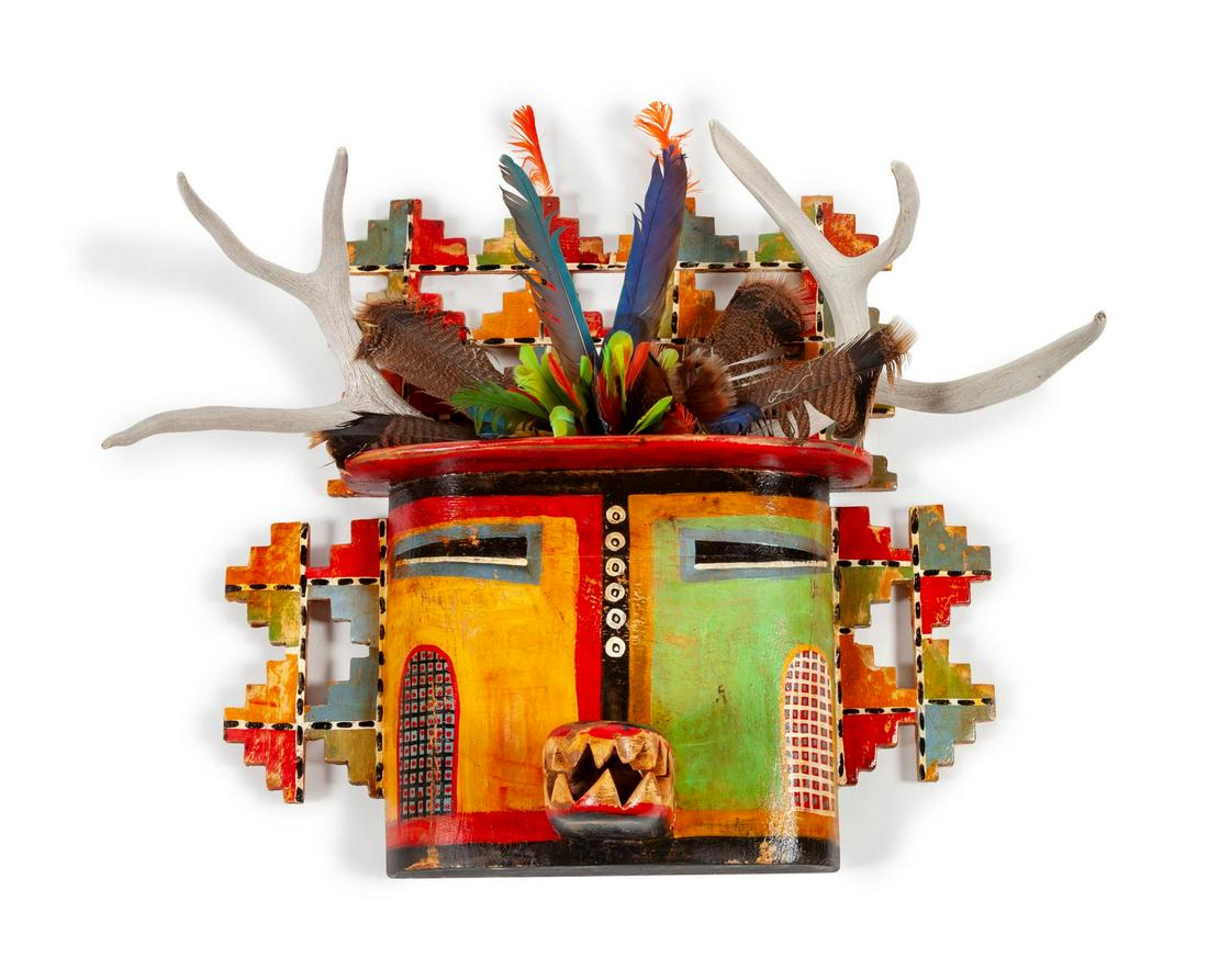 Painted Kachina Head Sculpture with Antlers and (1 of 1)