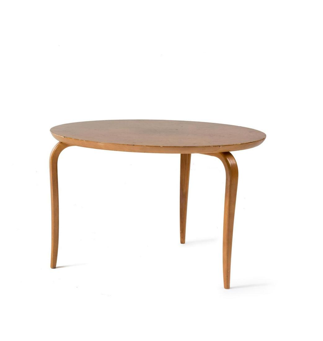 Bruno Mathsson Annika Side Table Dux, Sweden: Bruno Mathsson (Swedish, 1907-1988) Annika Side Table Dux, Sweden birds eye maple, beechwood manufacturer's marks to underside H 19 x Diameter 35 ¾ inches