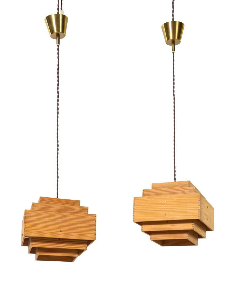 Hans-Agne Jakobsson Pair of Pendant LampsHans-Agne: Hans-Agne Jakobsson (Swedish, 1919-2009) Pair of Pendant LampsHans-Agne Jakobsson AB Markaryd, Sweden pine, brass applied manufacturer's label H 8 1/2 x W 9 1/2 x D 9 1/2 inches