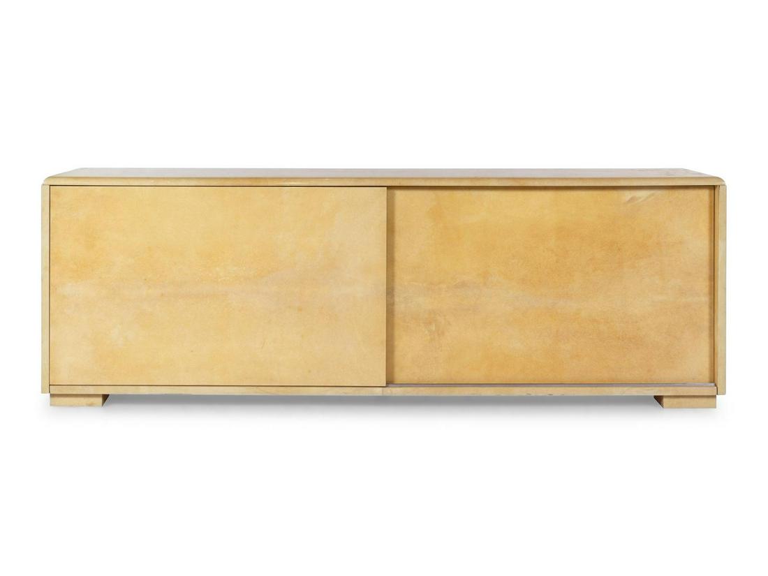 Aldo Tura Credenza: Aldo Tura (Italian, 1909-1963) Credenza parchment over wood H 29 3/4 x W 82 3/4 x D 19 3/4 inches
