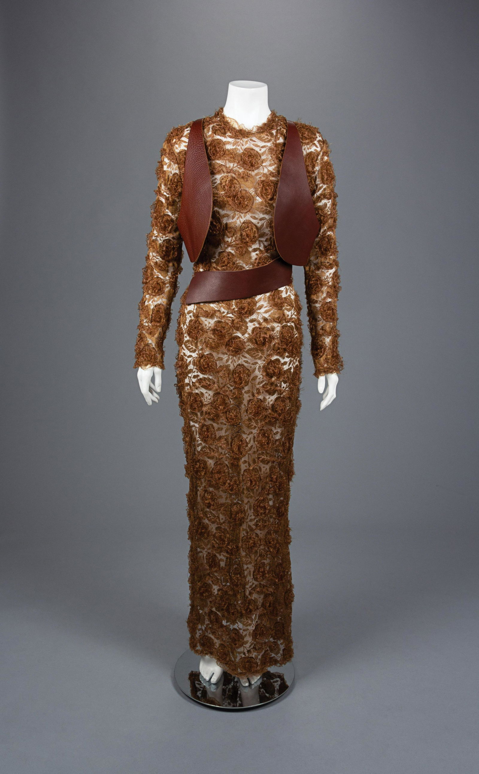 Geoffrey Beene Embroidered Lace and Leather Dress, Fall (1 of 3)