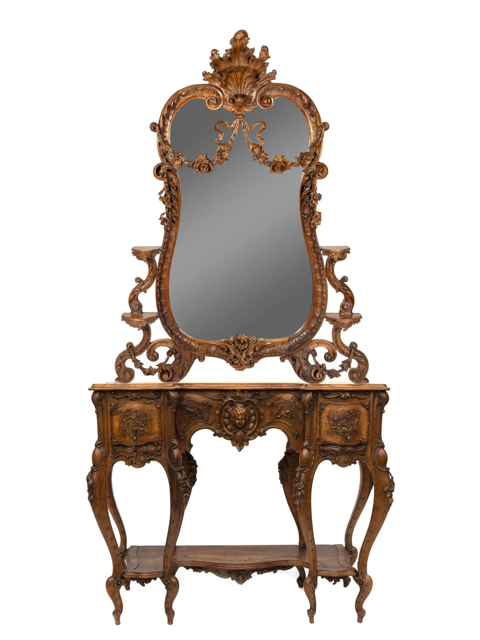 A Belle Époque Carved Fruitwood Console Table with (1 of 2)
