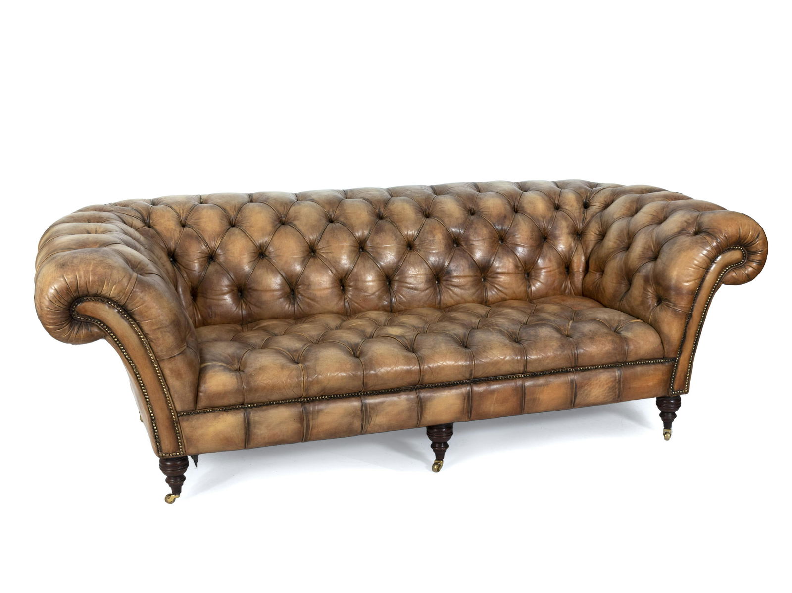 A Brown Leather Upholstered Chesterfield Sofa Height 32 (1 of 1)