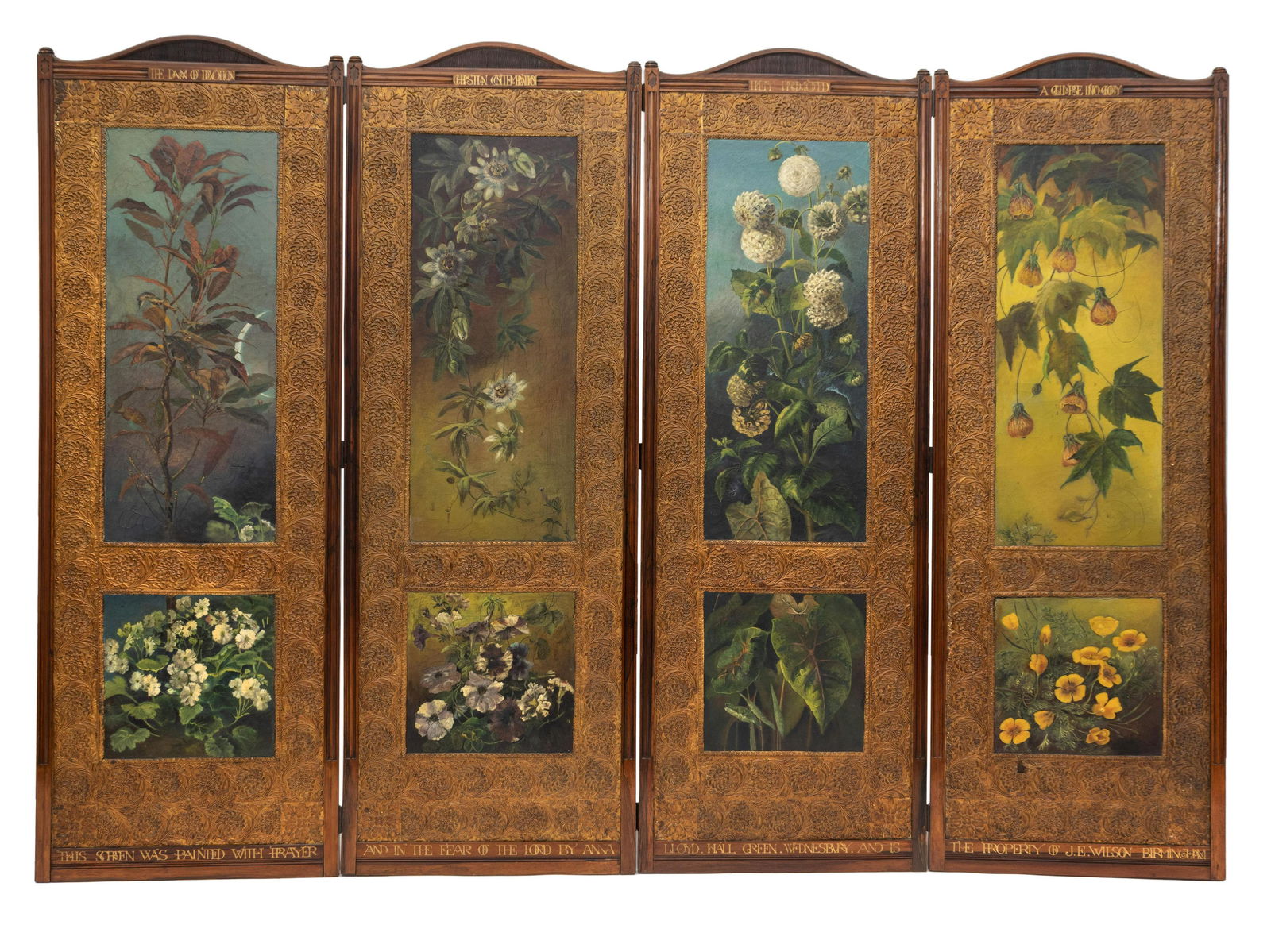 An English Four-Panel Rosewood Framed Floor Screen (1 of 2)