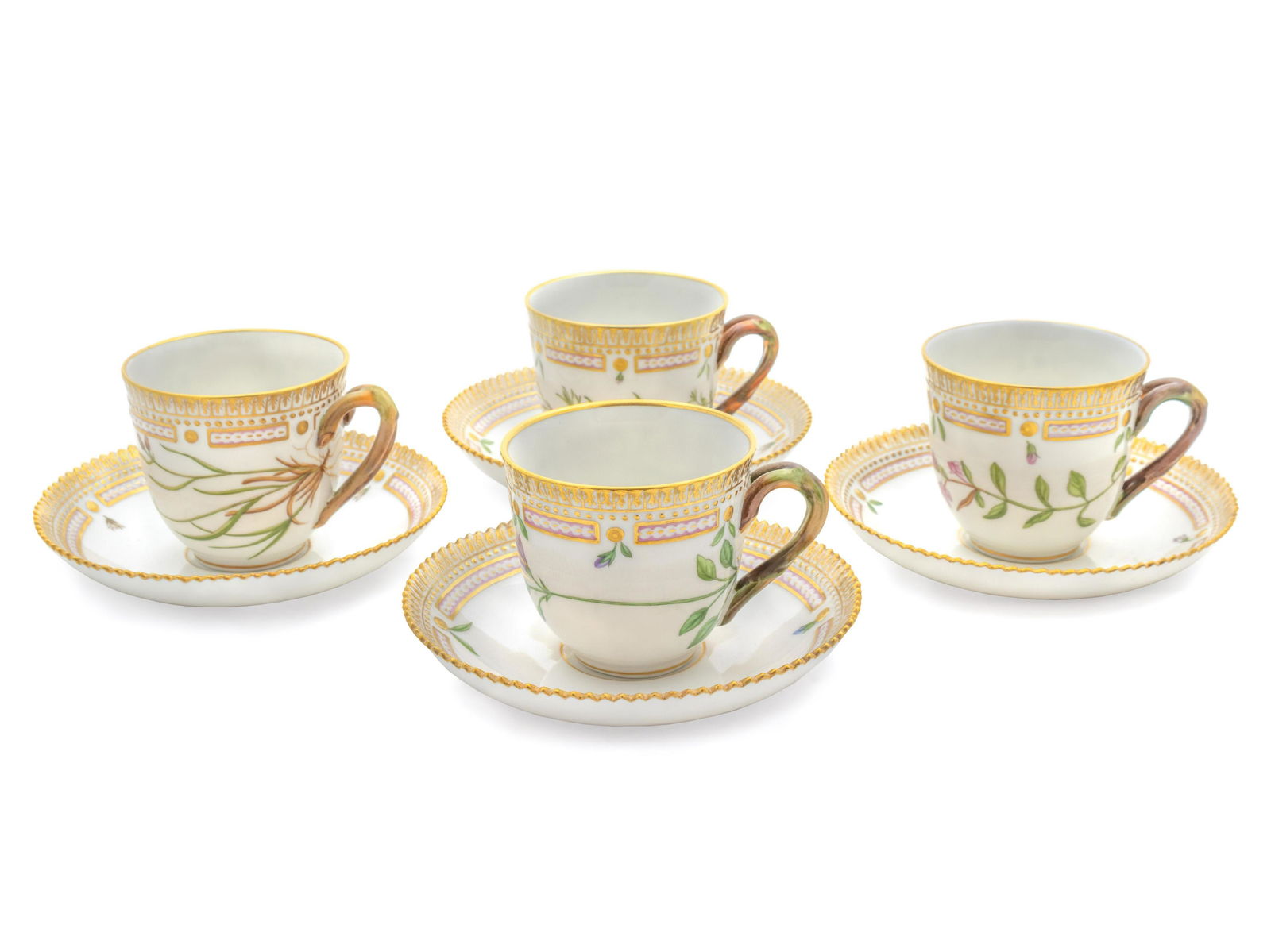 A Group of Four Royal Copenhagen Flora Danica Teacups (1 of 1)