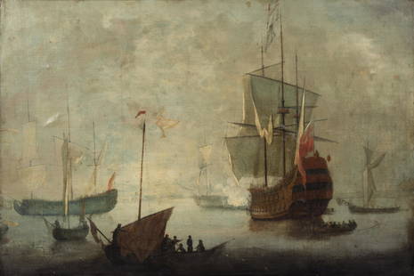 Circle of Willem Van de Velde the Younger (Dutch,: Circle of Willem Van de Velde the Younger (Dutch, 1633-1707) Untitled Naval Scene oil on canvas 24 x 37 1/2 inches. Provenance: Provenance: Private Collection, West Palm Beach, FL Pawsey & Payne, Lond