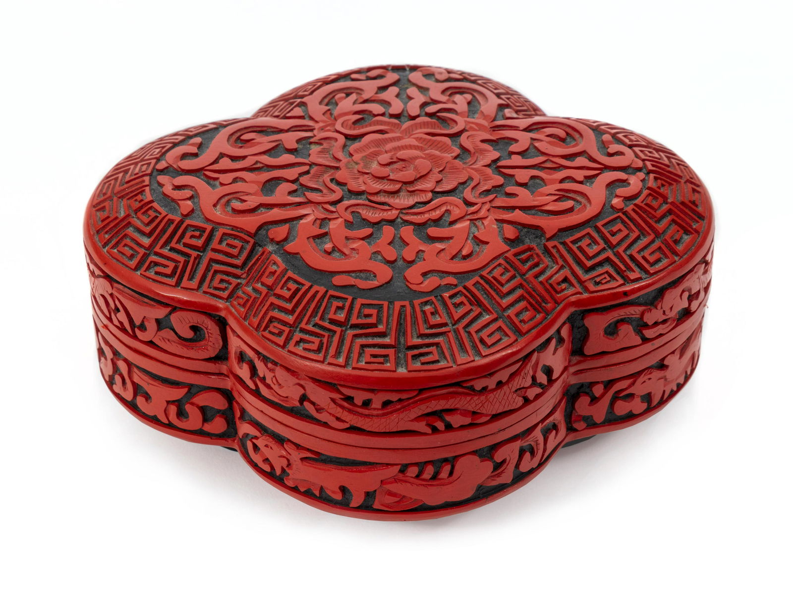 A Chinese Carved Red Lacquer Box Width 6 inches. (1 of 1)