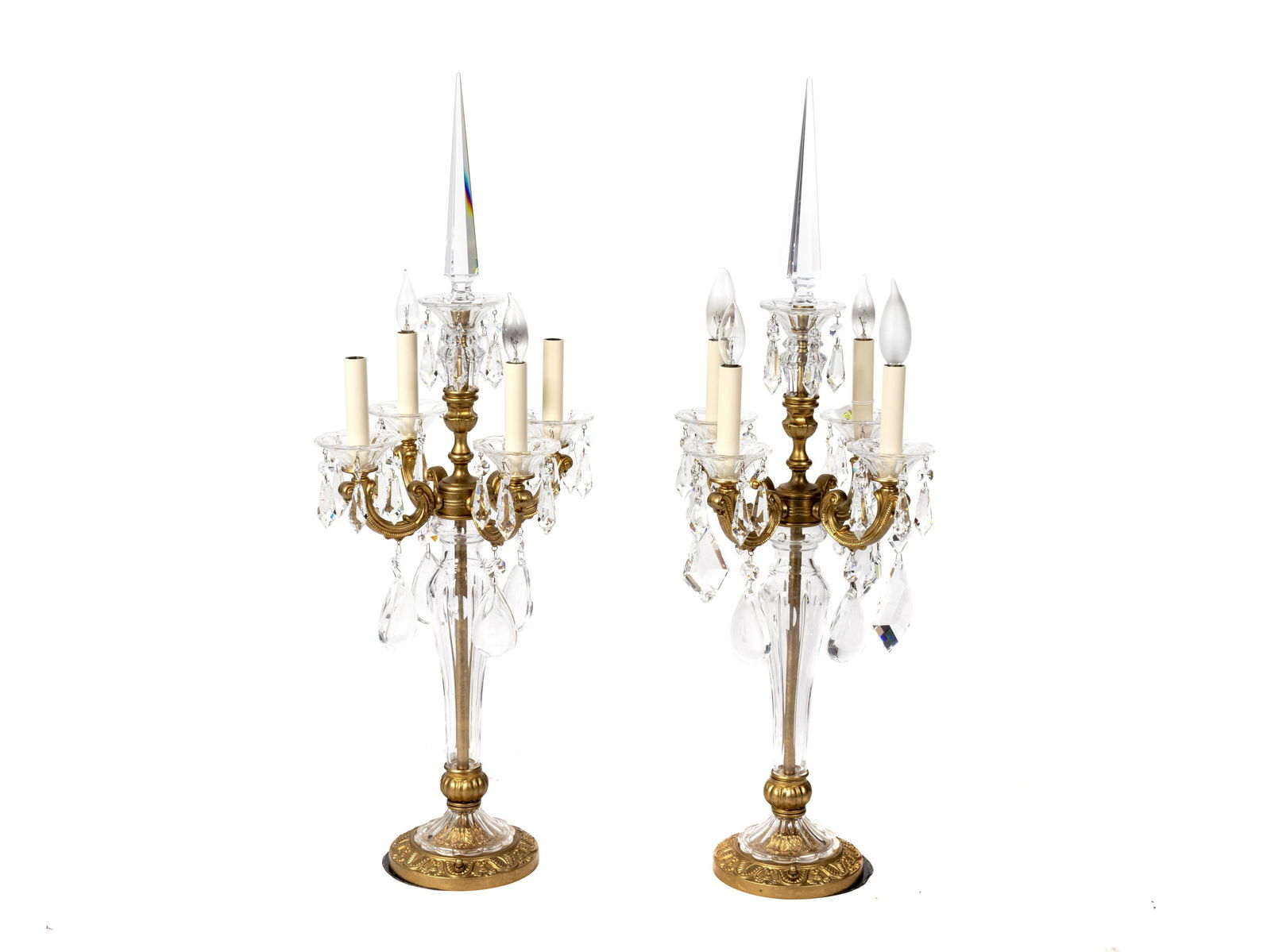 A Pair of Four-Light Gilt Metal and Crystal Four-Light (1 of 1)