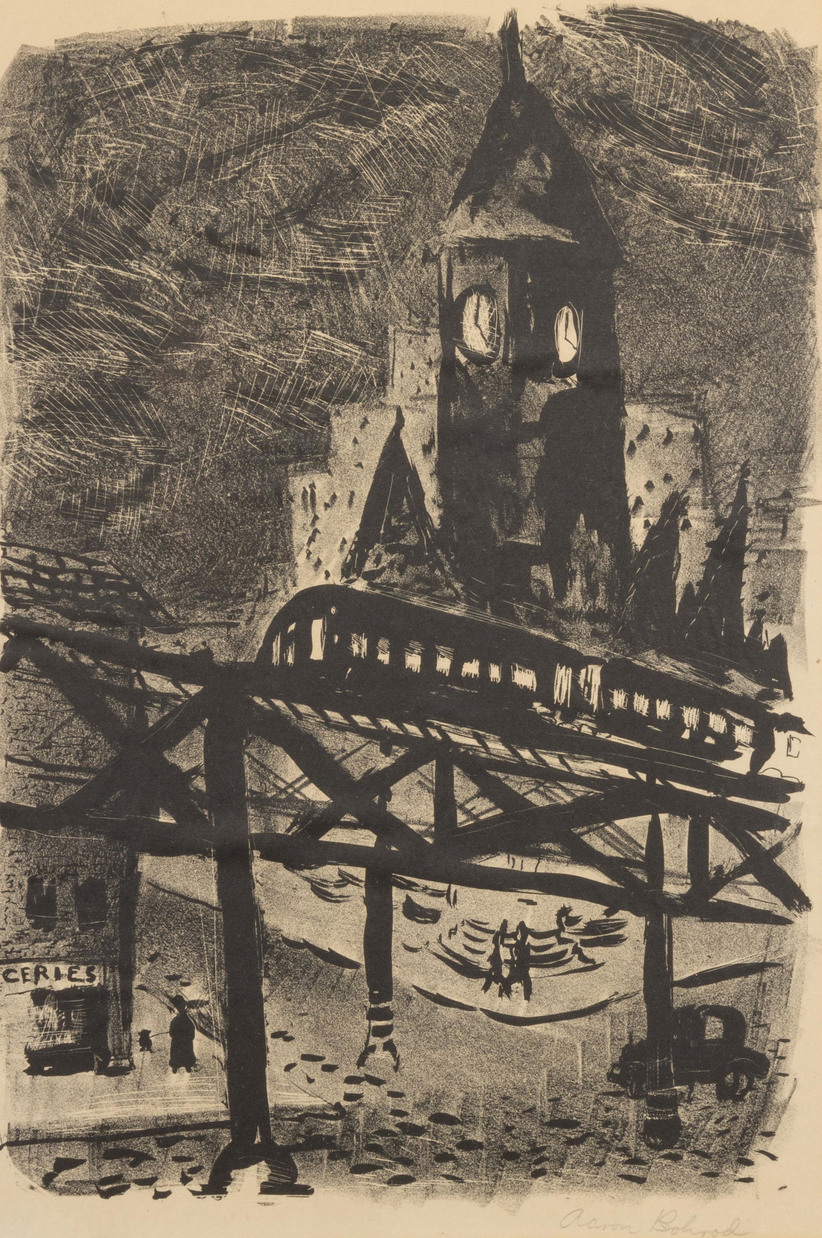 Aaron Bohrod (American, 1907-1992) Clocktower: Aaron Bohrod (American, 1907-1992) Clocktower lithograph signed in pencil 13 1/4 x 9 1/4 inches. Provenance: