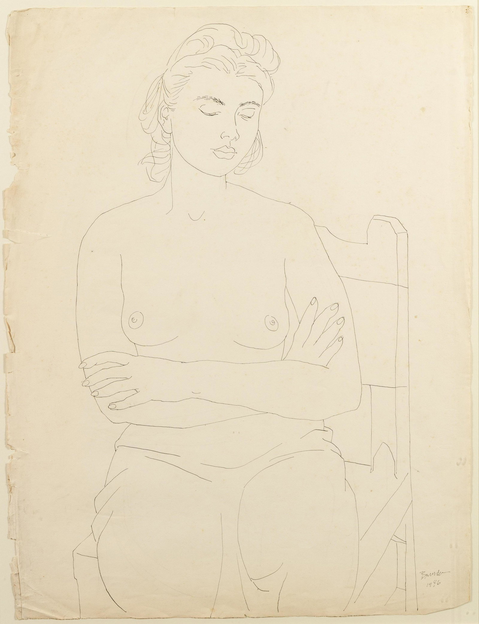 Jose Bermudez (Cuban, b. 1922) Nude, 1946: Jose Bermudez (Cuban, b. 1922) Nude, 1946 ink on paper signed Bermudez and dated (lower right) 241/2 x 18 1/2 inches. Provenance: Provenance: Bentley Gallery, Phoenix, Arizona Property from an Importa