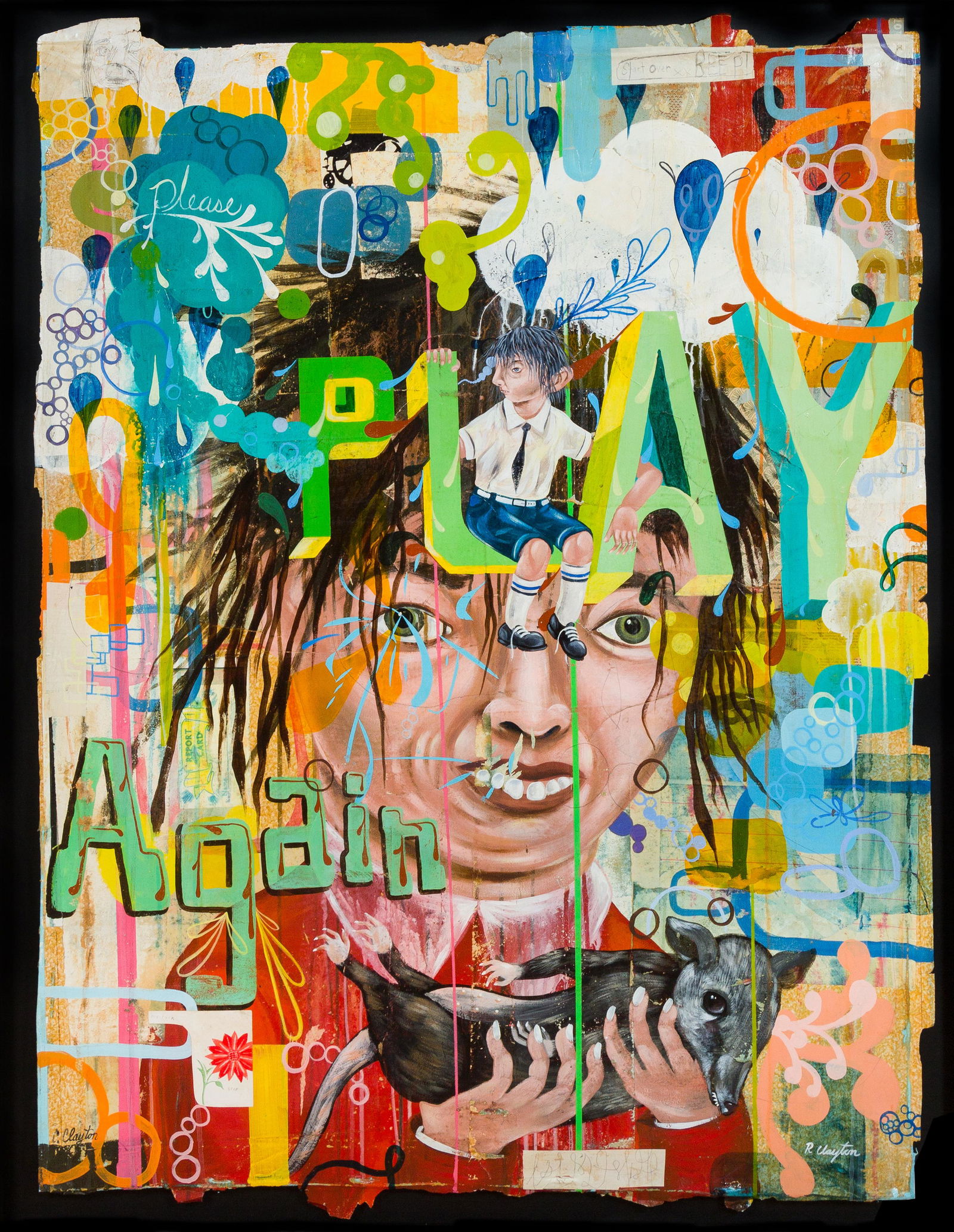 Clayton Brothers (American, b. 1963/67) Play Again: Clayton Brothers (American, b. 1963/67) Play Again mixed media signed C. Clayton (lower left) and R. Clayton (lower right) 36 x 50 inches. Provenance: Provenance: Apama Mackey Gallery, Houston, Texas