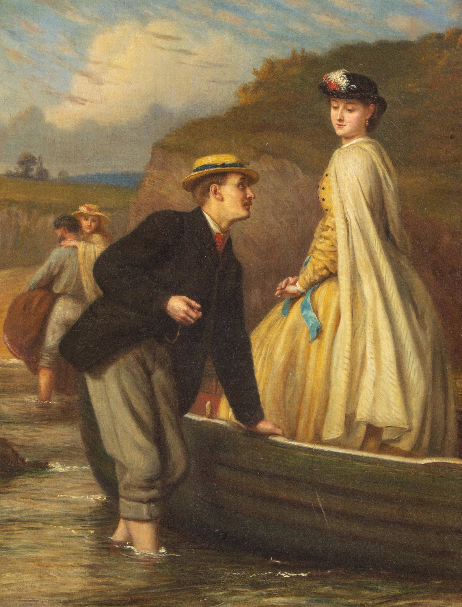 Clarence M. Dobell (British, active 1857-1866) The: Clarence M. Dobell (British, active 1857-1866) The Boating Party, 1866 oil on canvas monogrammed (lower right) 19 x 15 1/2 inches. Provenance: